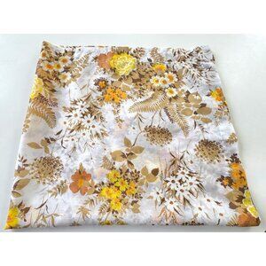 Vintage 70s curtain, large white, orange, yellow, brown flowers, rod header